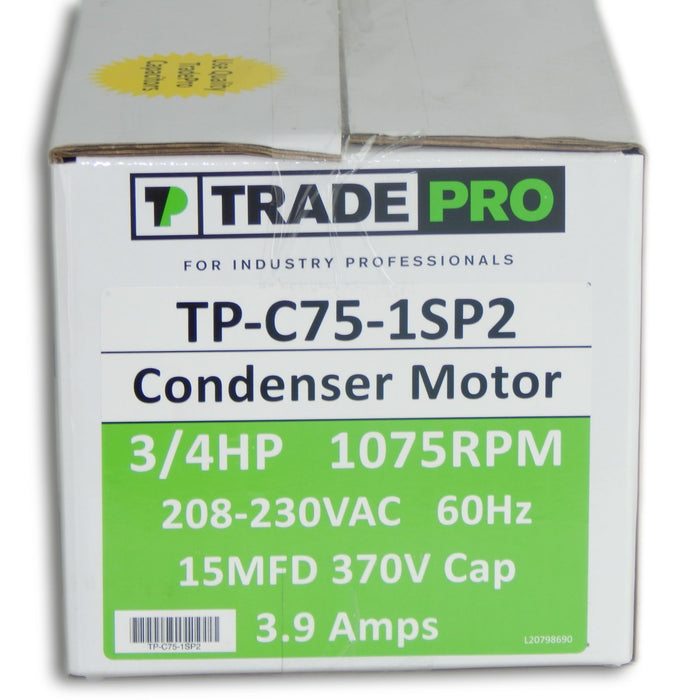 TP-C75-1SP2 CONDENSOR MOTOR  3/4 HP 1075 RPM 208-230 VAC 60HZ 15MFD 370V CAP 3.9 AMPS